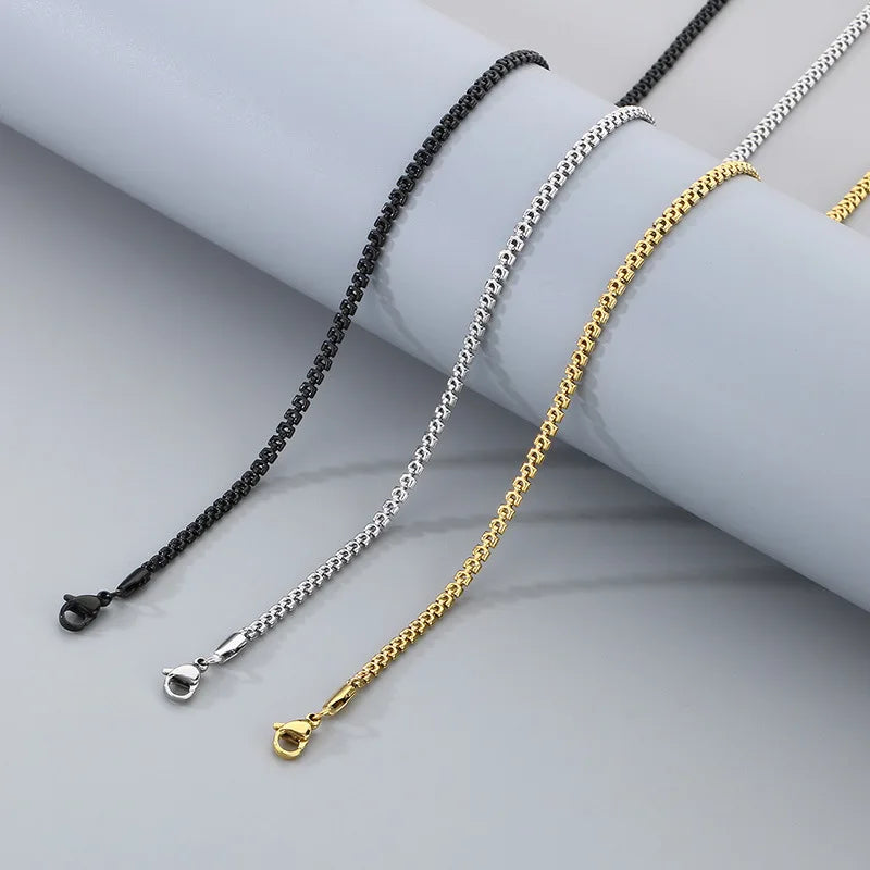 Steel Round Link Chain Necklace in Three Finishes