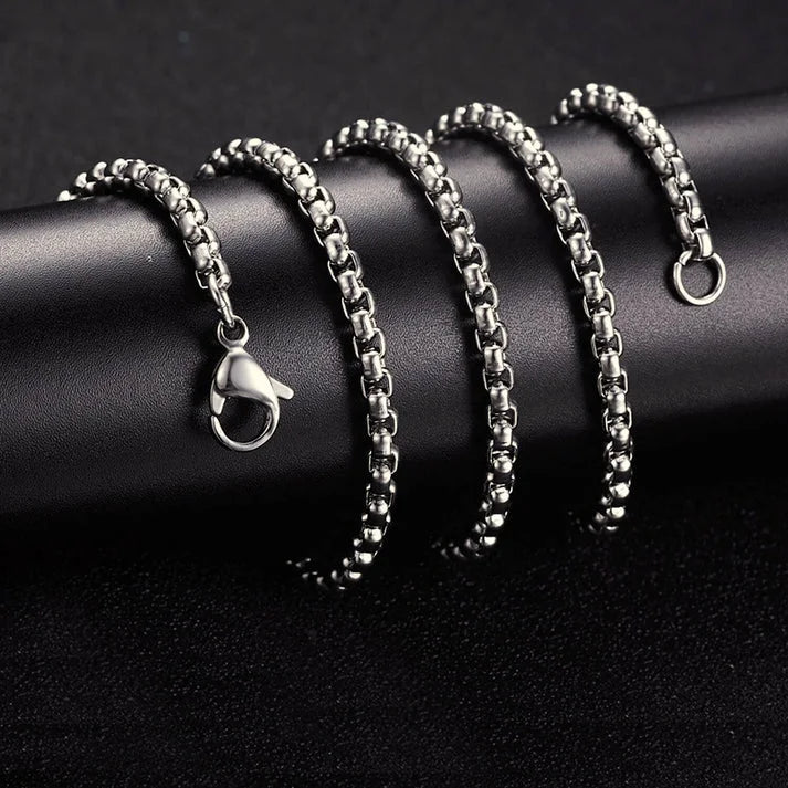 Pure Titanium Box Chain Necklace in Polished Silver