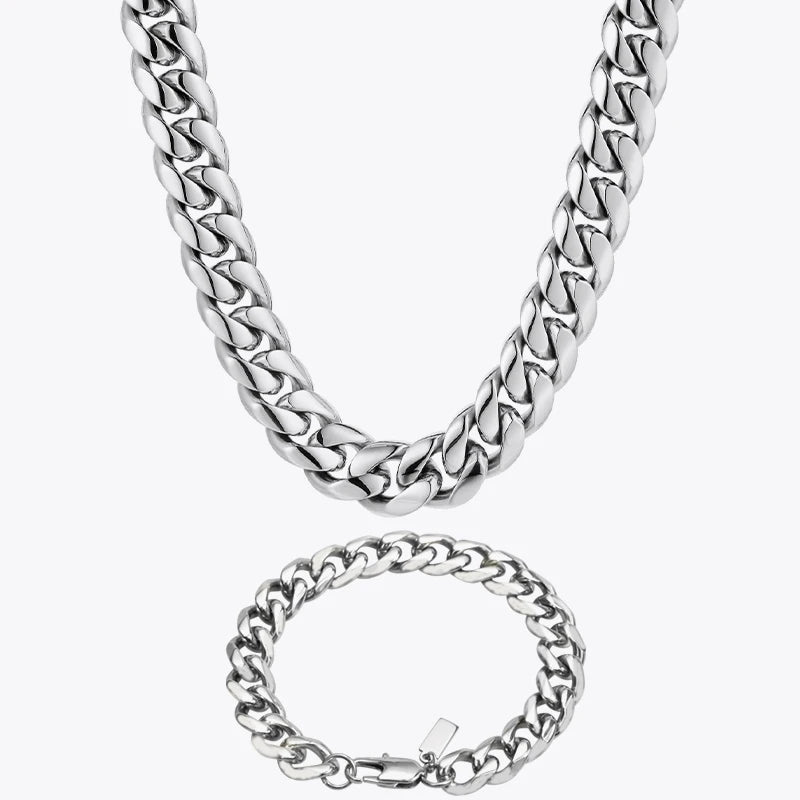 Polished Cuban Link Necklace and Bracelet Set
