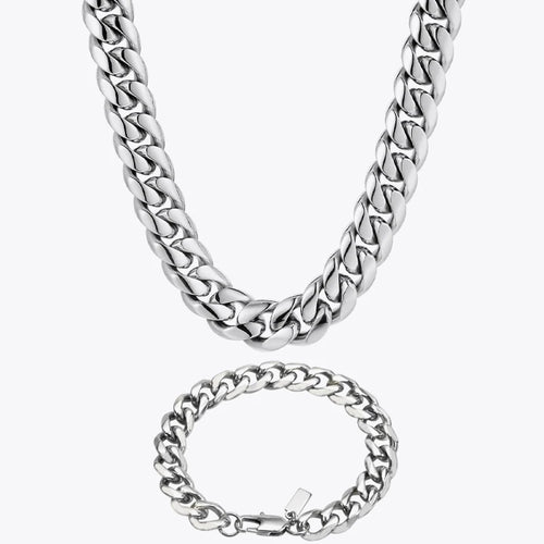 Polished Cuban Link Necklace and Bracelet Set
