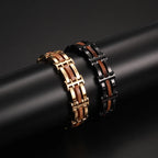 Wood and Steel Link Bracelet in Gold or Black