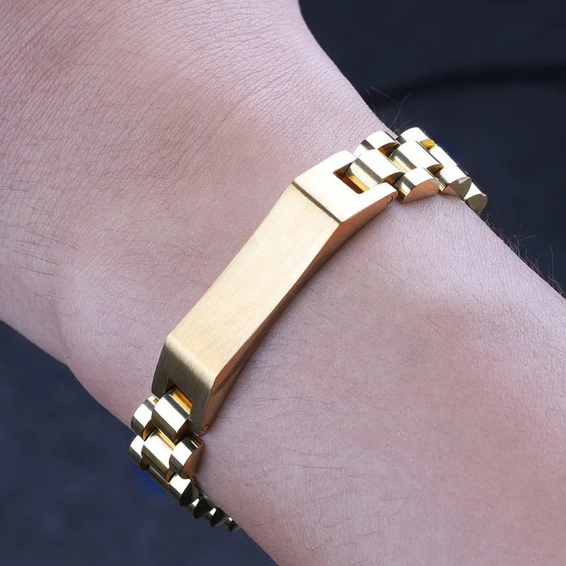 18K Gold Plated ID Bracelet with Watchband Links