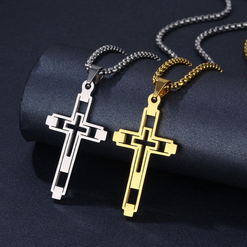 Hollow Double Cross Pendant Necklace view 7