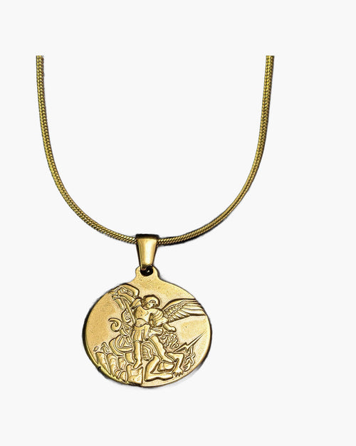 Archangel Medallion Snake Chain Necklace view 3