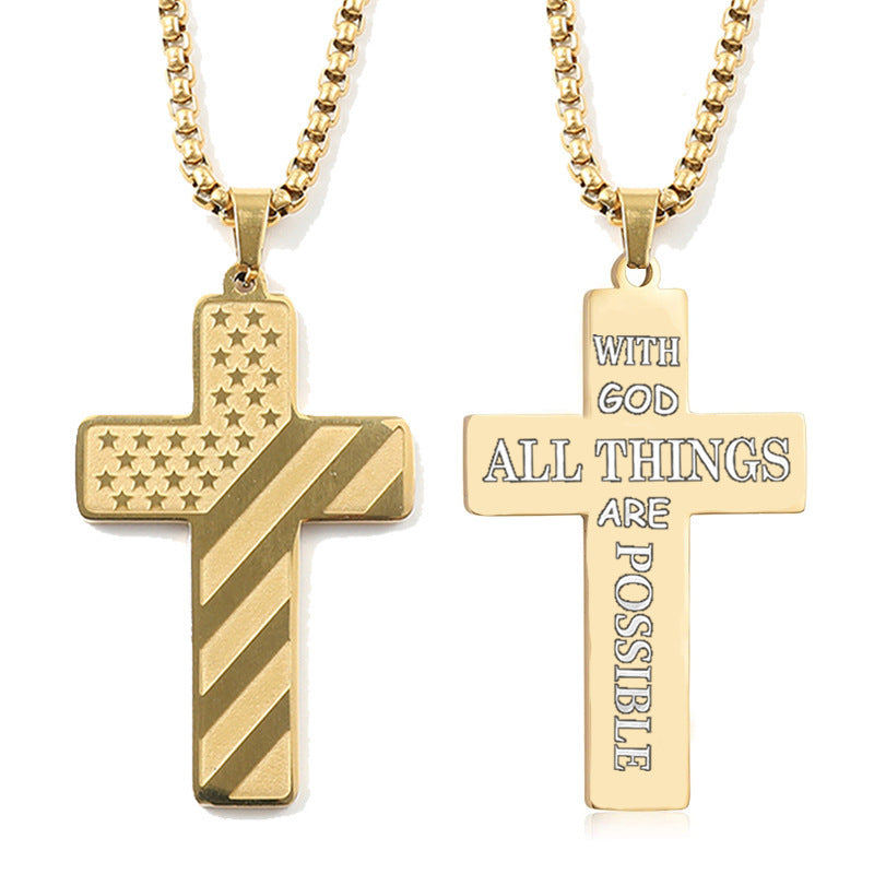 Flag Pattern Cross Pendant Necklace view 5
