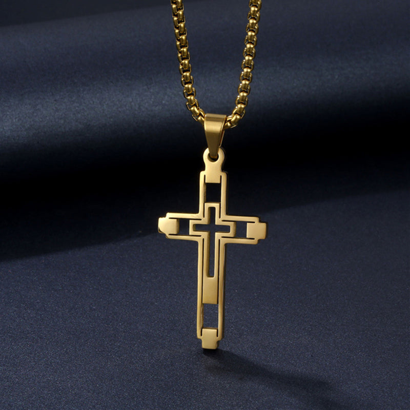 Hollow Double Cross Pendant Necklace view 4