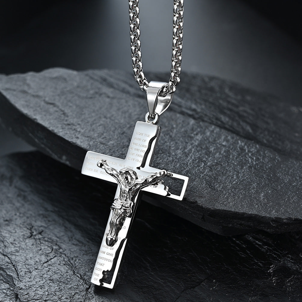 Crucifix Pendant Necklace in Titanium Steel view 4