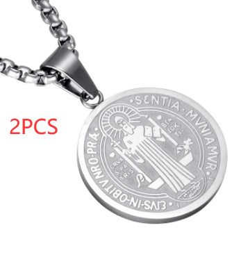 Saint Benedict Medallion Box Chain Necklace view 7