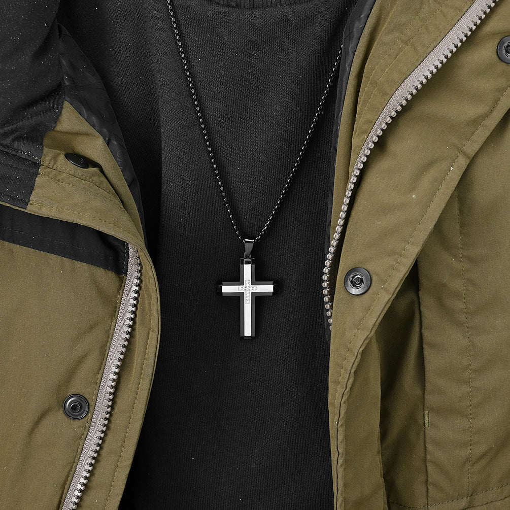 Two-Tone Inlaid Cross Pendant Necklace view 9