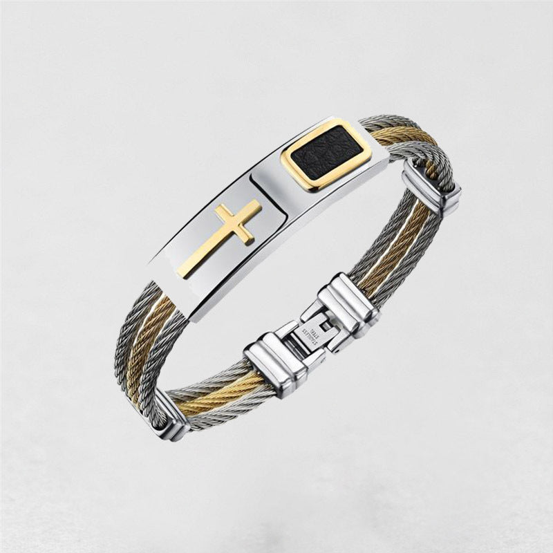 Cross Inlay Titanium Steel Bracelet view 7