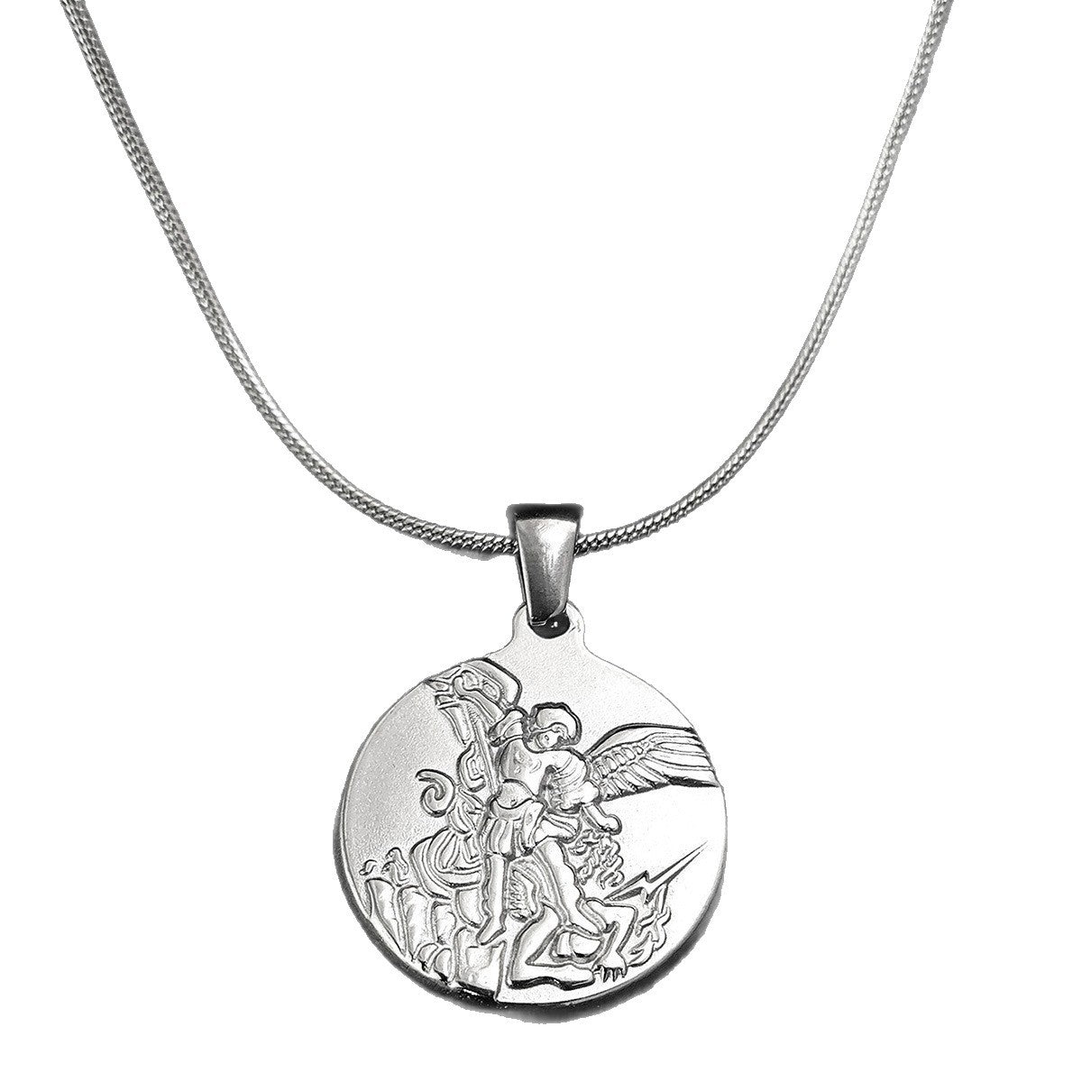 Archangel Medallion Snake Chain Necklace view 2