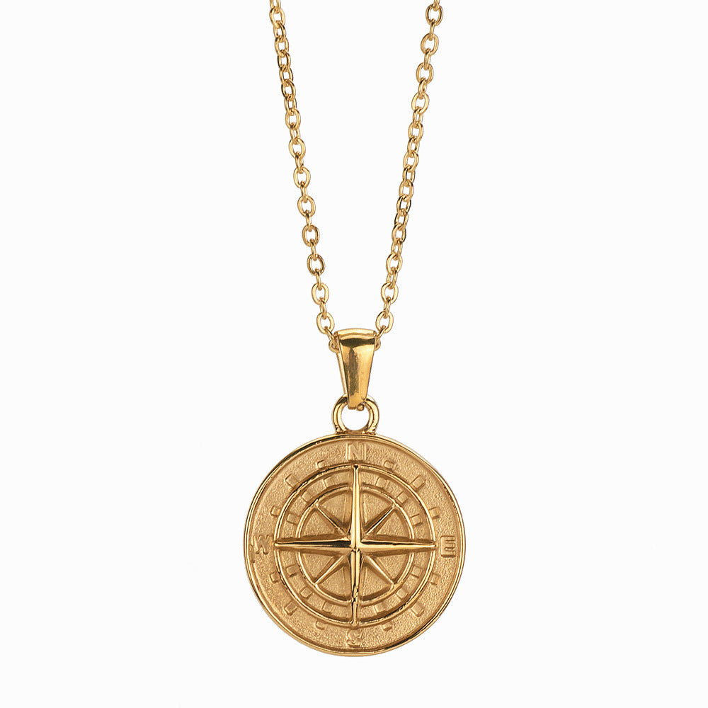 Compass Pendant Rope Chain Necklace