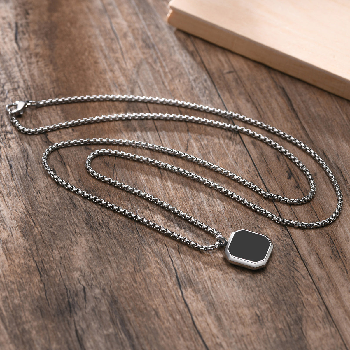 Square Pendant Box Chain Necklace view 6