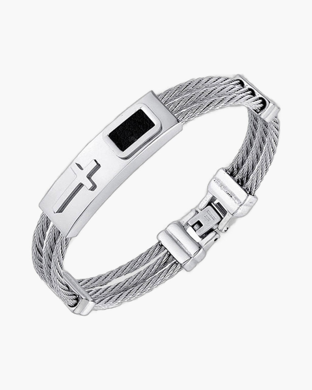 Cross Inlay Titanium Steel Bracelet view 3