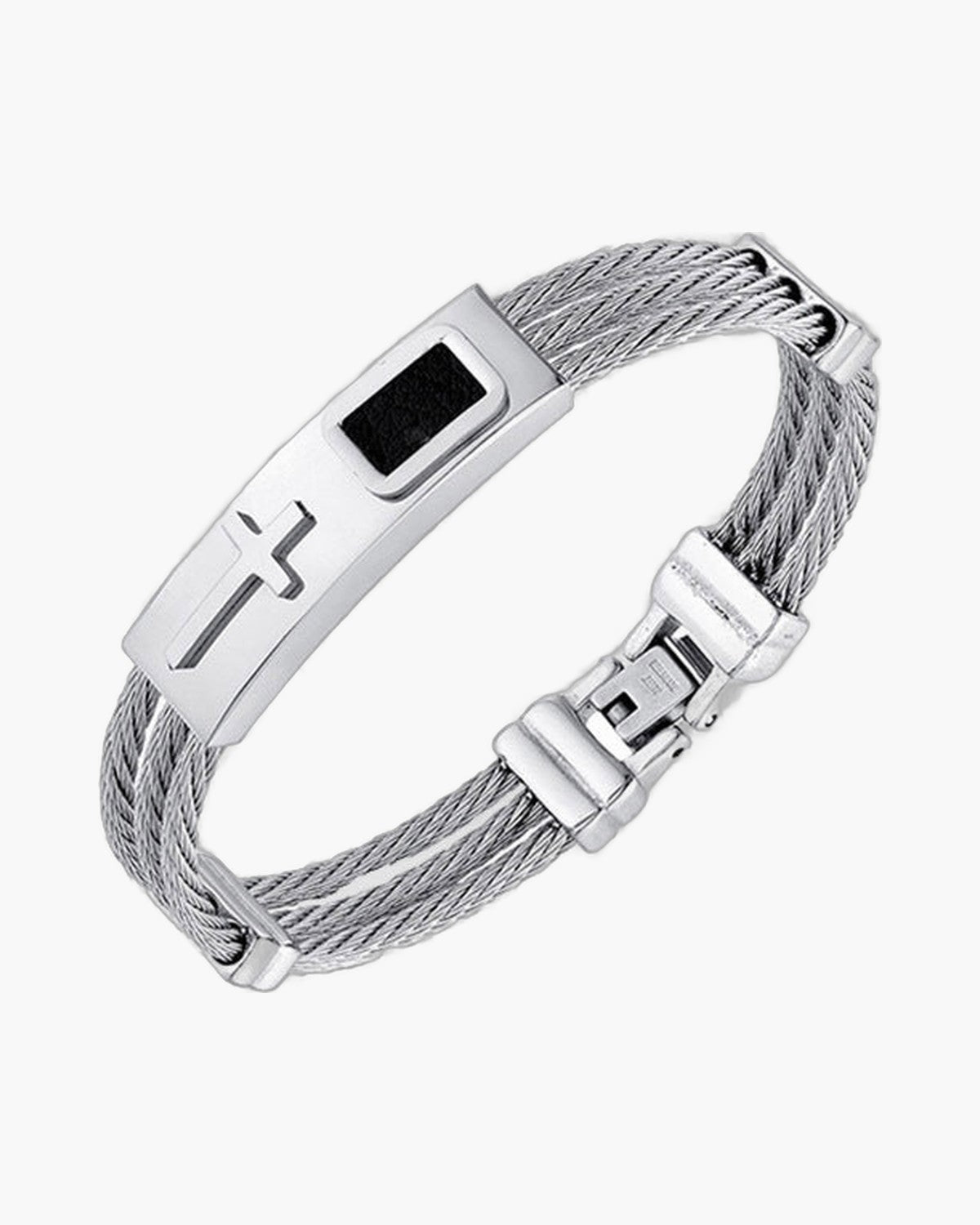 Cross Inlay Titanium Steel Bracelet view 3