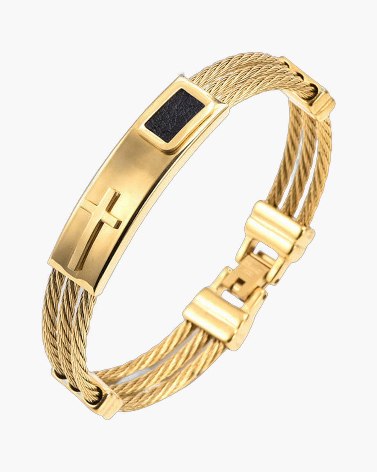 Cross Inlay Titanium Steel Bracelet view 5