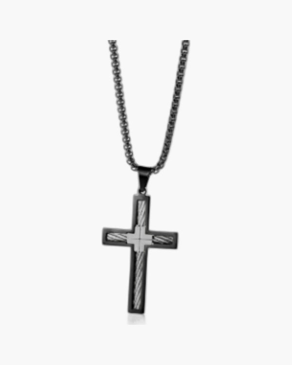 Cross Pendant Necklace with Cable Inlay view 5