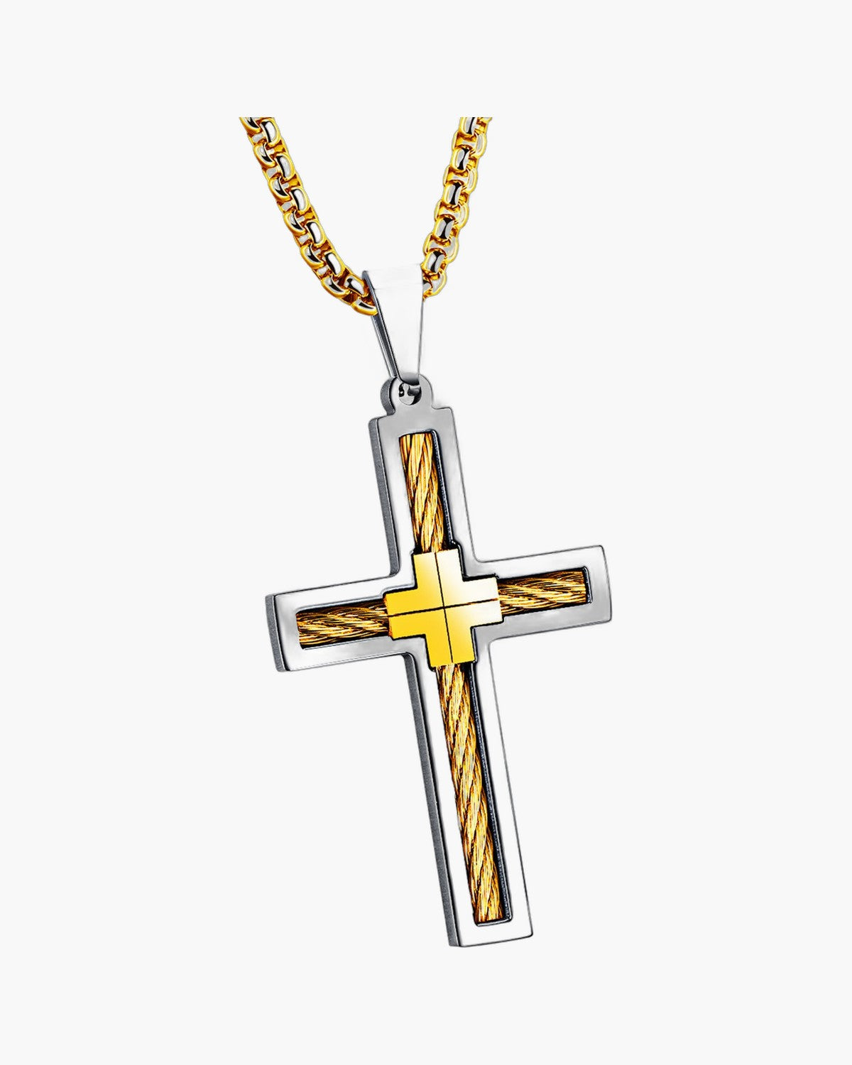 Cross Pendant Necklace with Cable Inlay view 3
