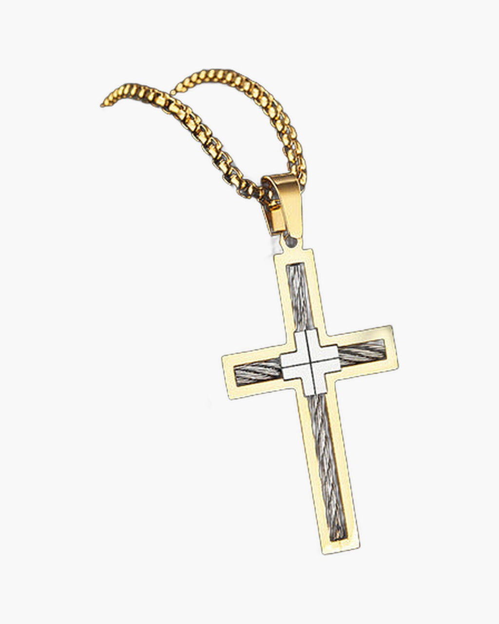 Cross Pendant Necklace with Cable Inlay view 4