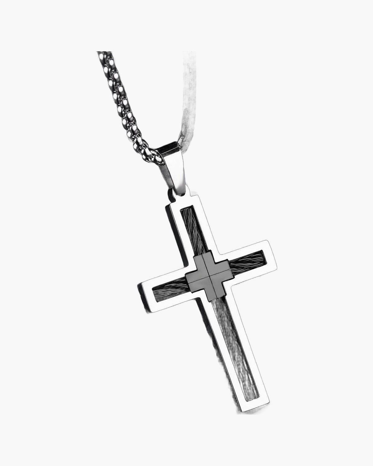 Cross Pendant Necklace with Cable Inlay
