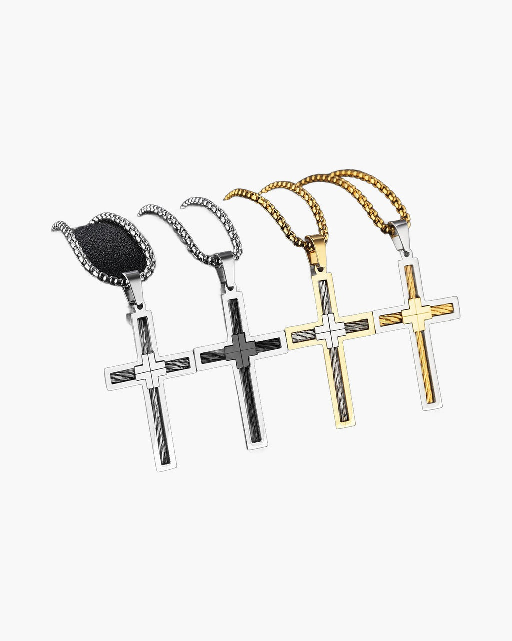 Cross Pendant Necklace with Cable Inlay view 7