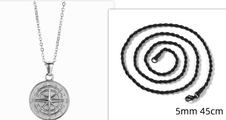 Compass Pendant Rope Chain Necklace view 12