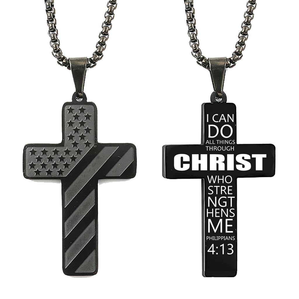 Flag Pattern Cross Pendant Necklace view 2