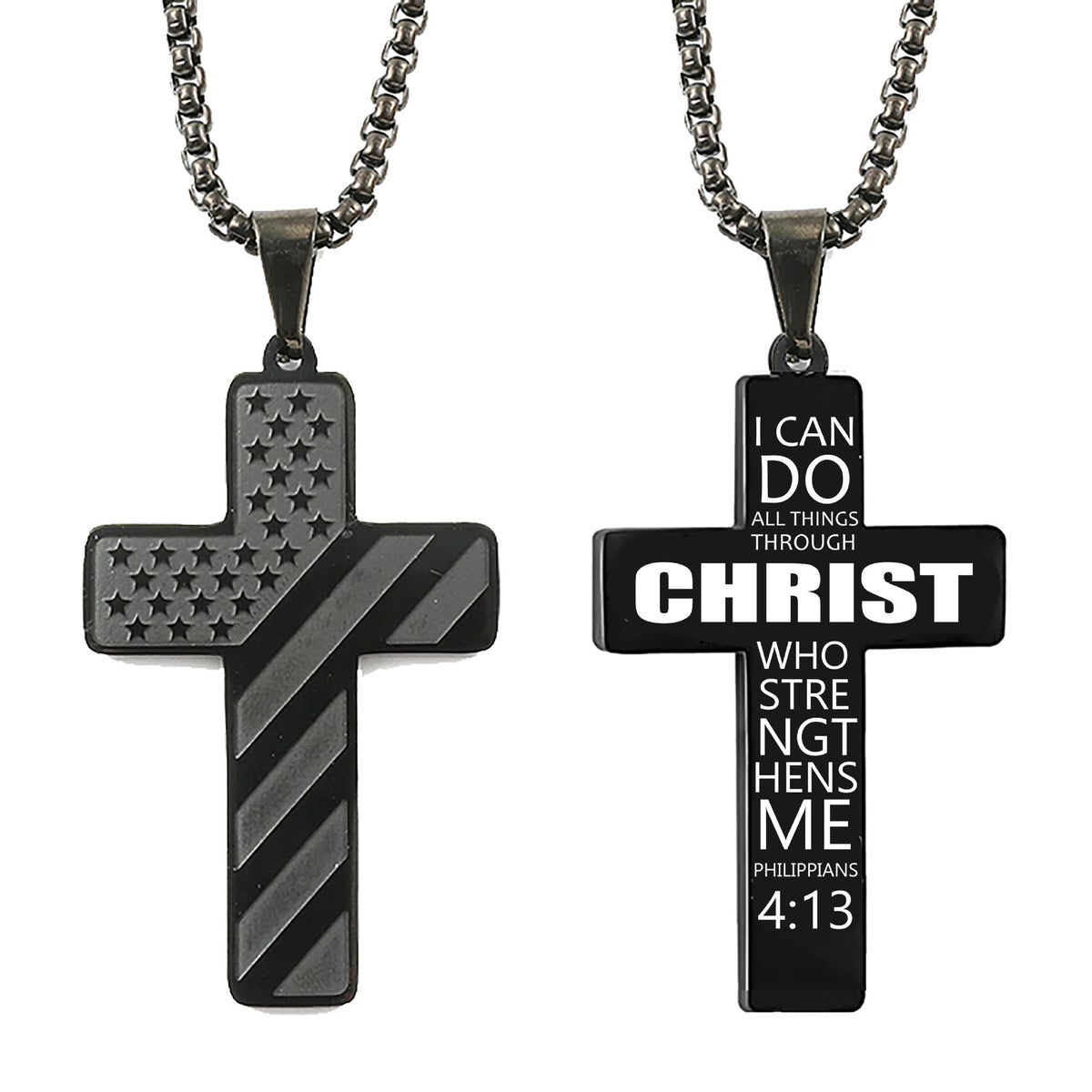 Flag Pattern Cross Pendant Necklace view 2