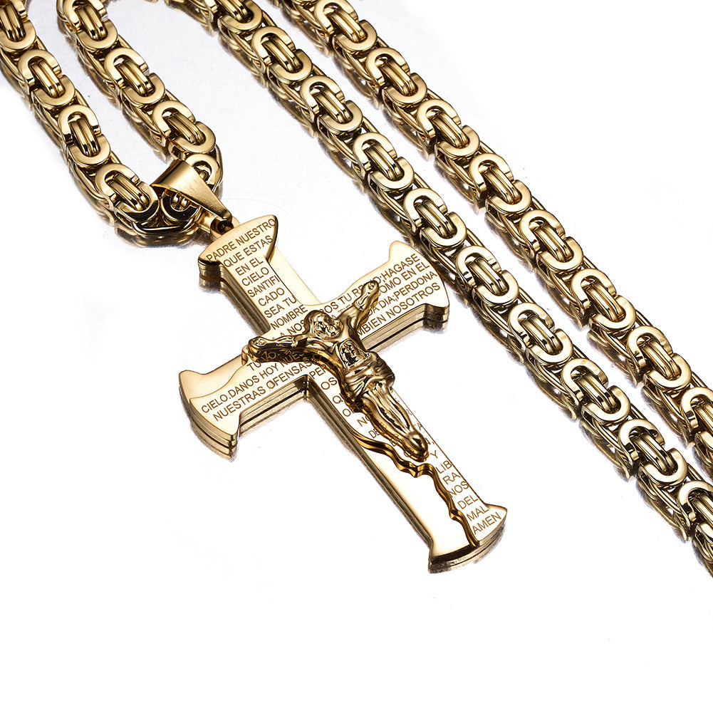 Titanium Steel Byzantine Chain with Crucifix Pendant view 3