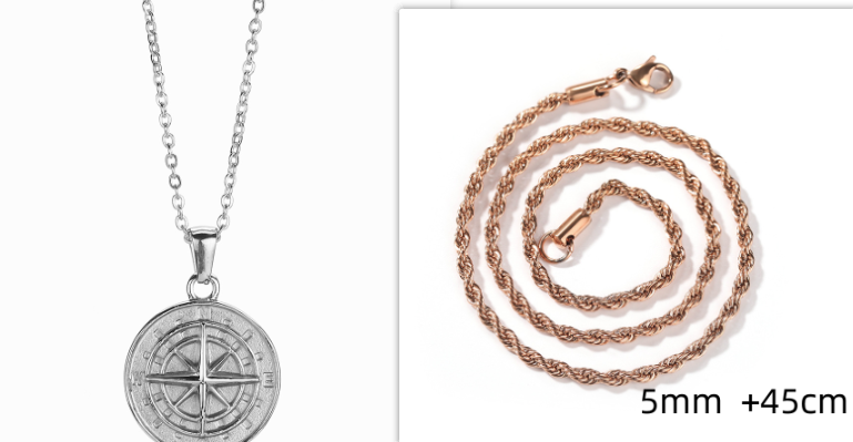 Compass Pendant Rope Chain Necklace view 9