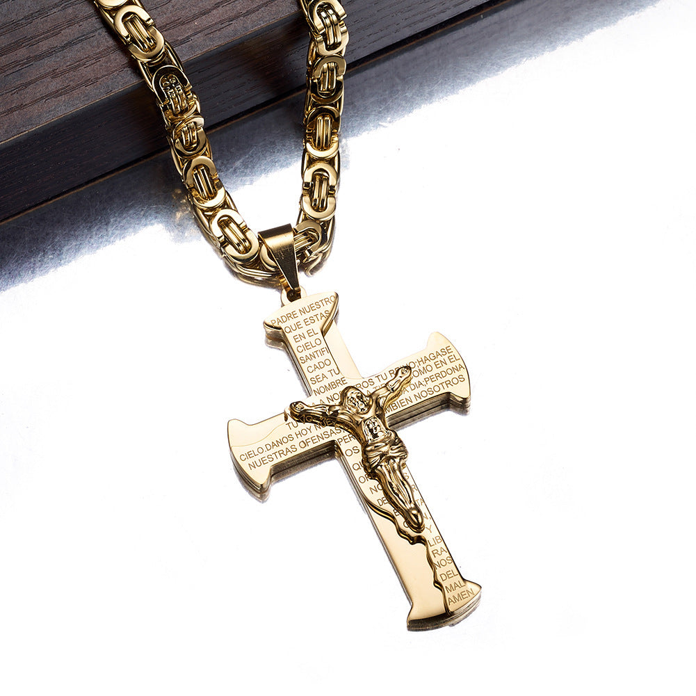 Titanium Steel Byzantine Chain with Crucifix Pendant view 2