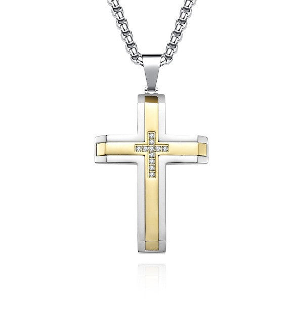 Two-Tone Inlaid Cross Pendant Necklace view 8