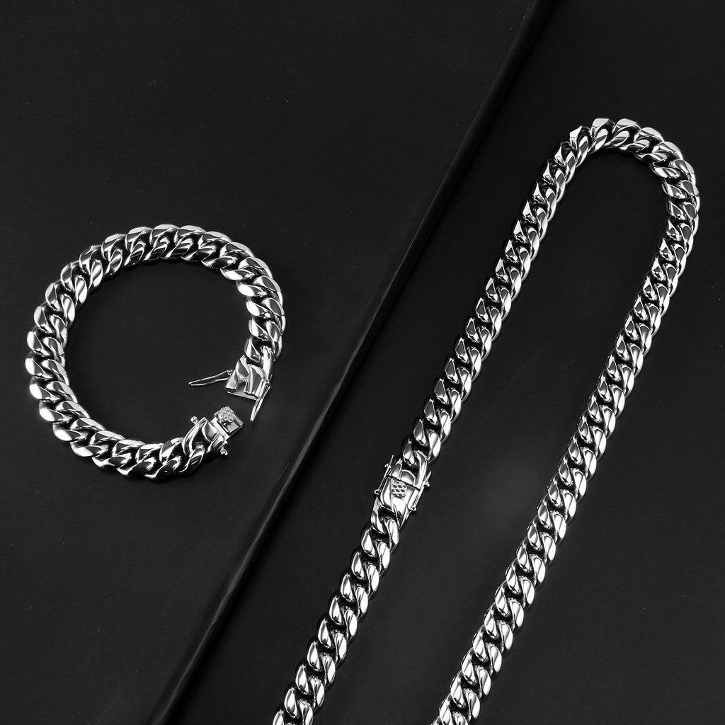 Cuban Link Chain and Bracelet Set view 3
