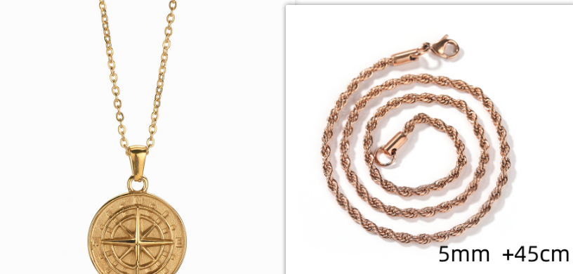 Compass Pendant Rope Chain Necklace view 13