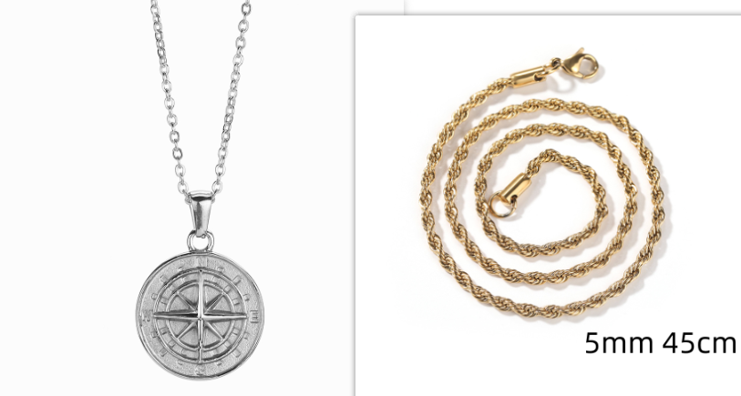 Compass Pendant Rope Chain Necklace view 13