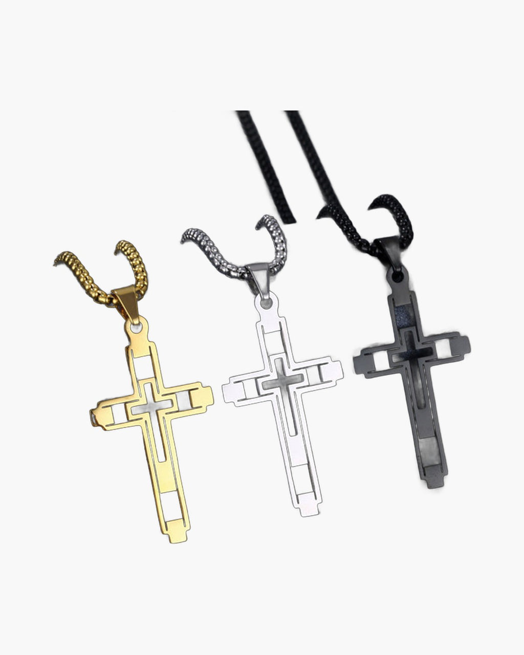 Hollow Double Cross Pendant Necklace view 6