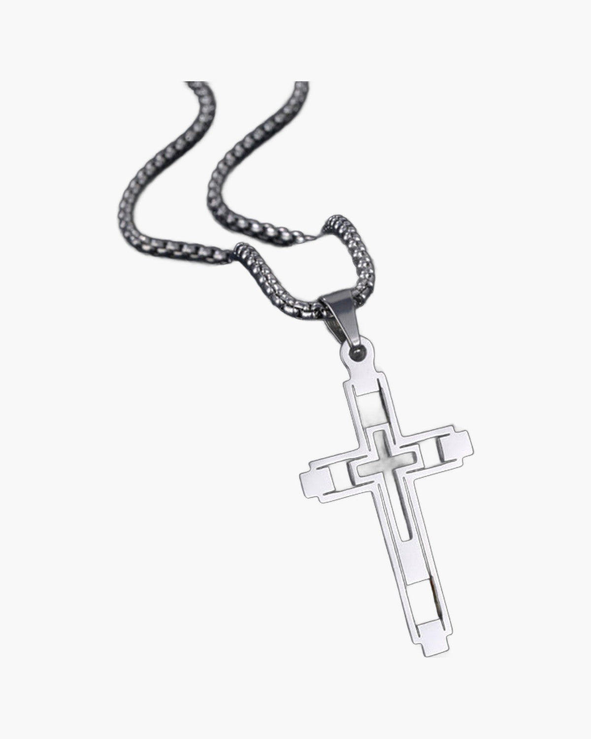 Hollow Double Cross Pendant Necklace