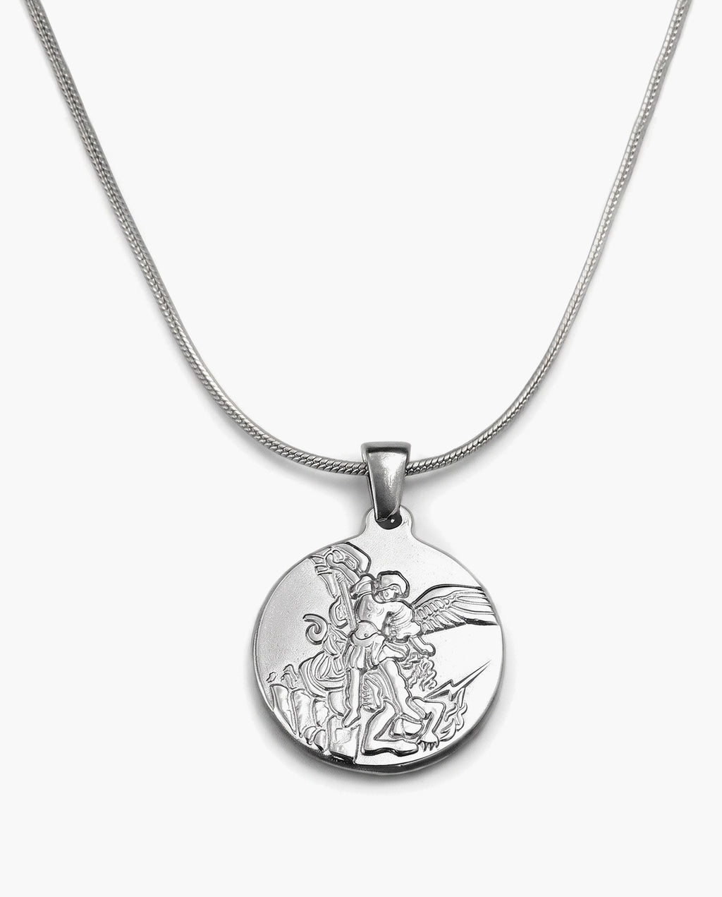 Marco Maveri Archangel Medallion Snake Chain Necklace, Silver