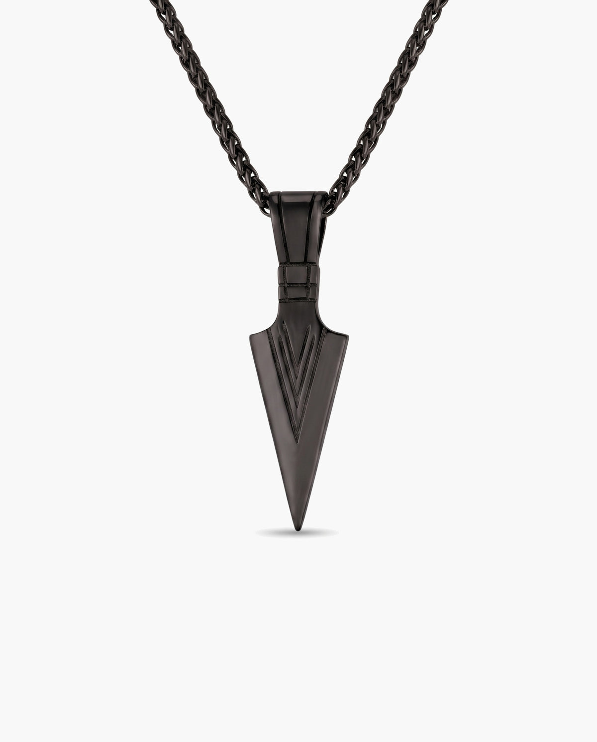 Marco Maveri Arrowhead Pendant Wheat Chain Necklace, Black