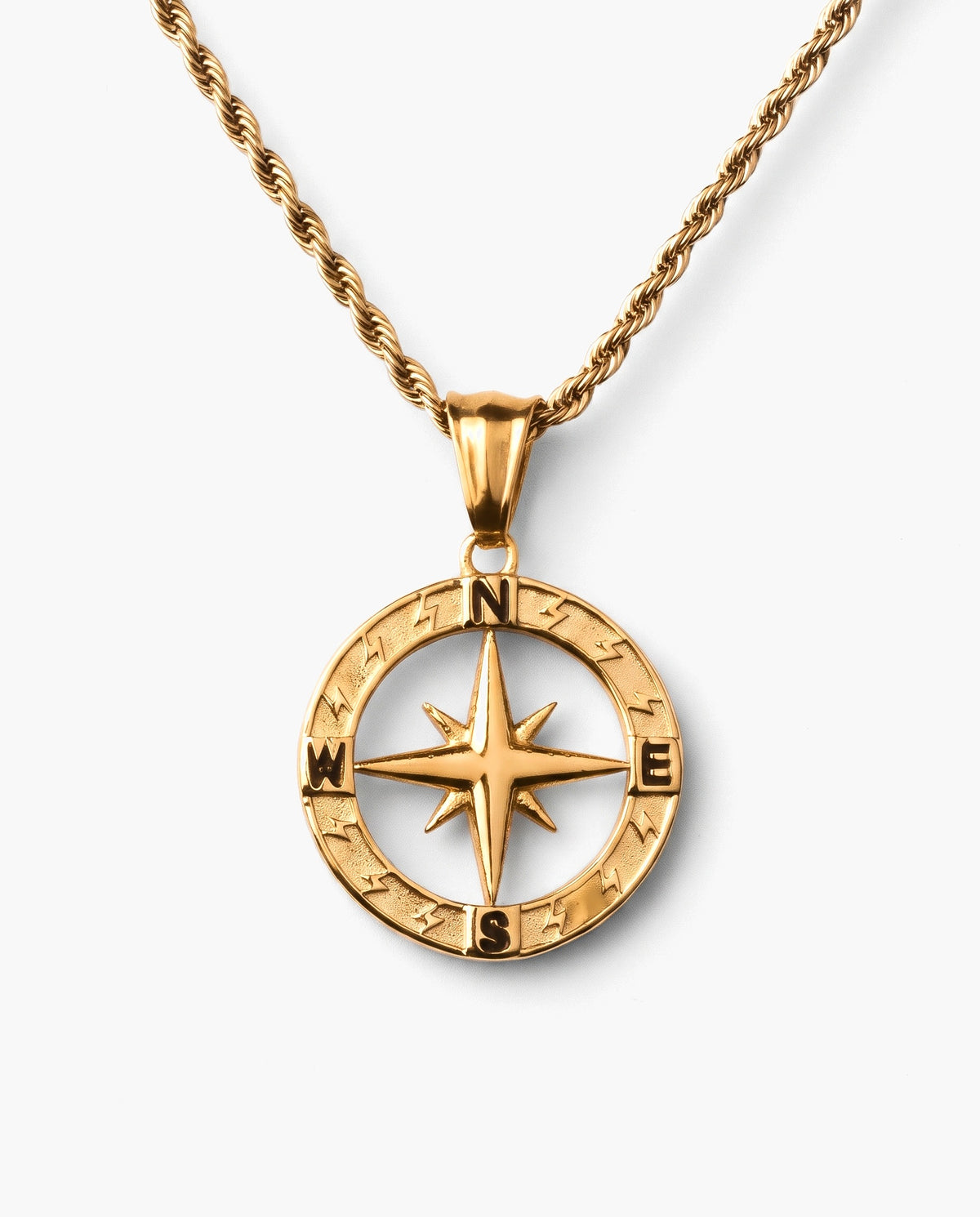 Marco Maveri Compass Pendant Rope Chain Necklace, Gold, Hollow Compass Rose