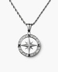 Marco Maveri Compass Pendant Rope Chain Necklace, Silver, Hollow Compass Rose