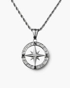 Marco Maveri Compass Pendant Rope Chain Necklace, Silver, Hollow Compass Rose