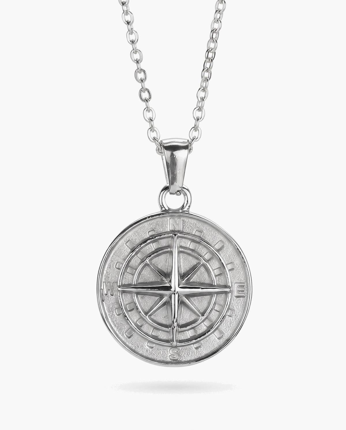 Marco Maveri Compass Pendant Rope Chain Necklace, Silver, Solid Medallion
