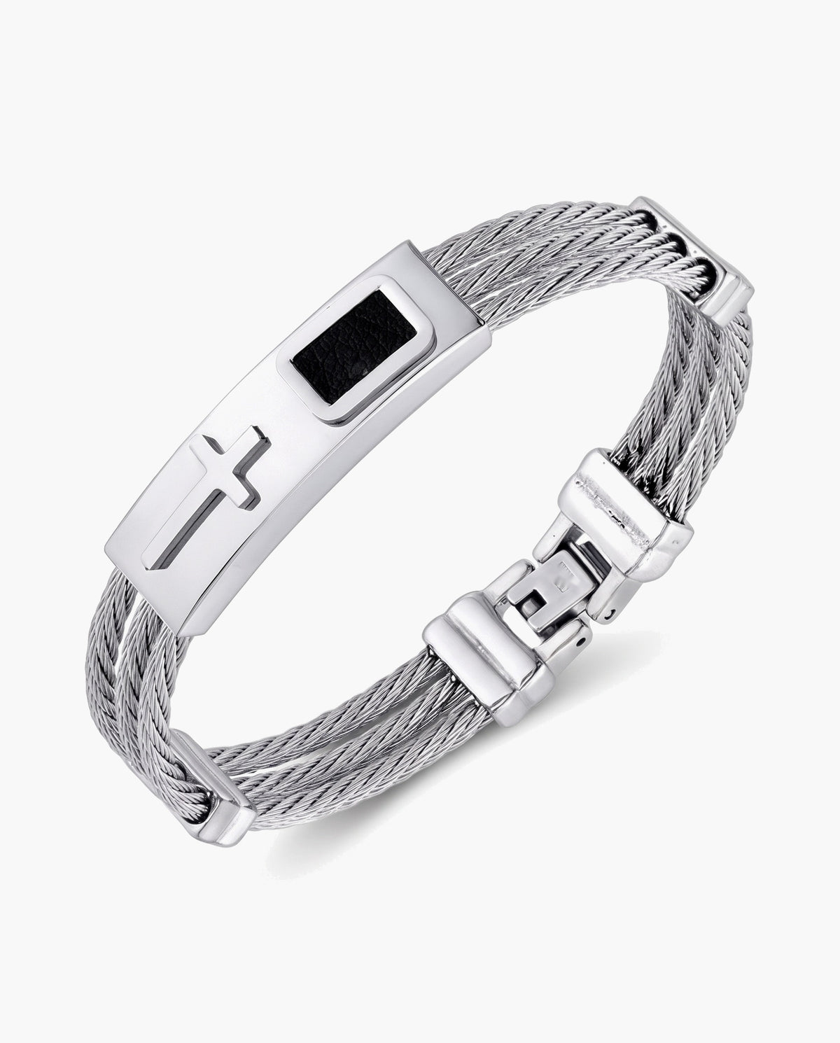 Marco Maveri Cross Inlay Titanium Steel Bracelet, Silver