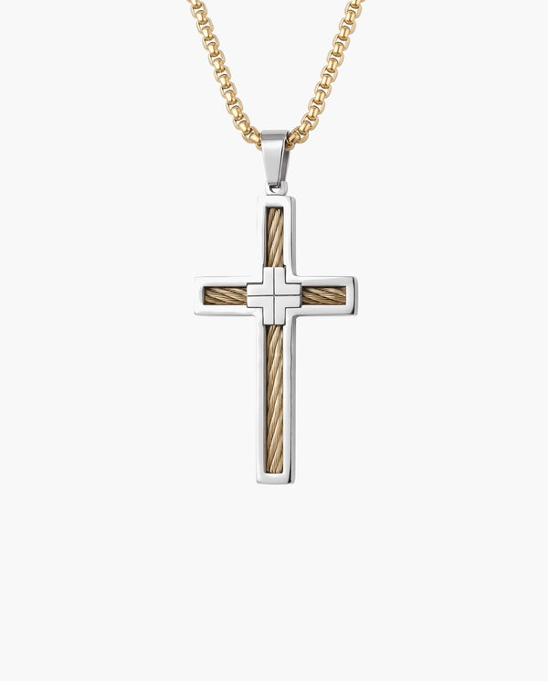 Marco Maveri Cross Pendant Necklace with Cable Inlay, Silver / Gold