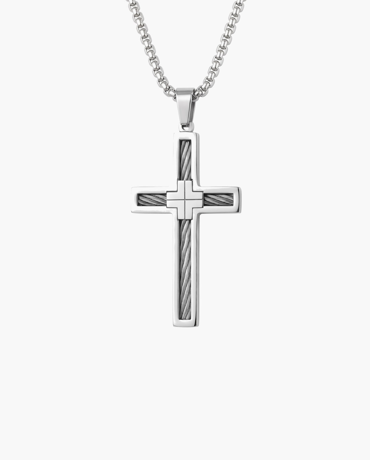 Marco Maveri Cross Pendant Necklace with Cable Inlay, Silver