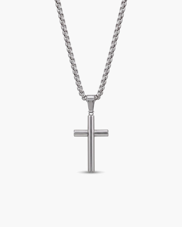 Marco Maveri Cylindrical Cross Pendant Necklace, Silver, Small Cylindrical