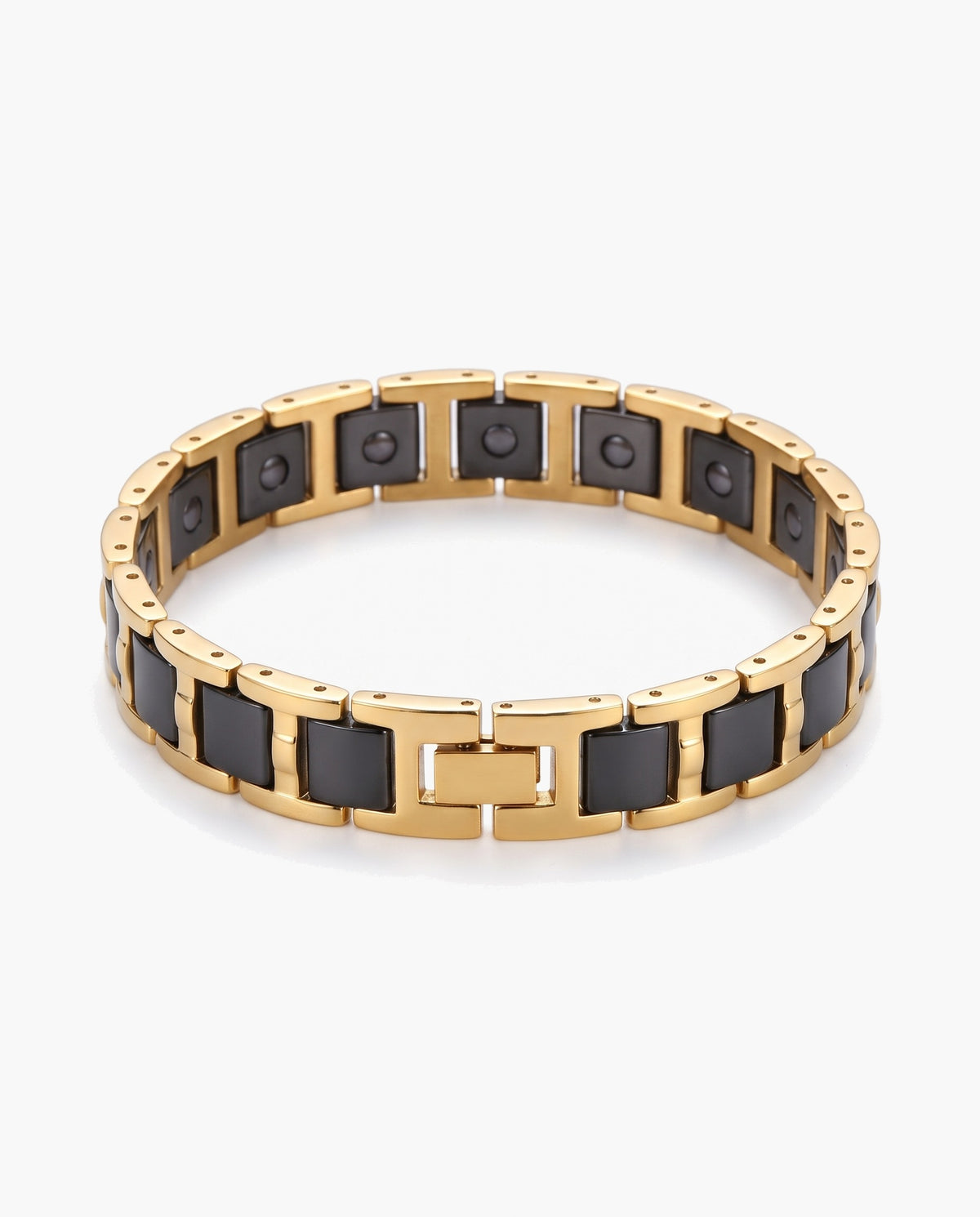 Marco Maveri Geometric Link Bracelet with Ceramic Inlay, Black / Gold