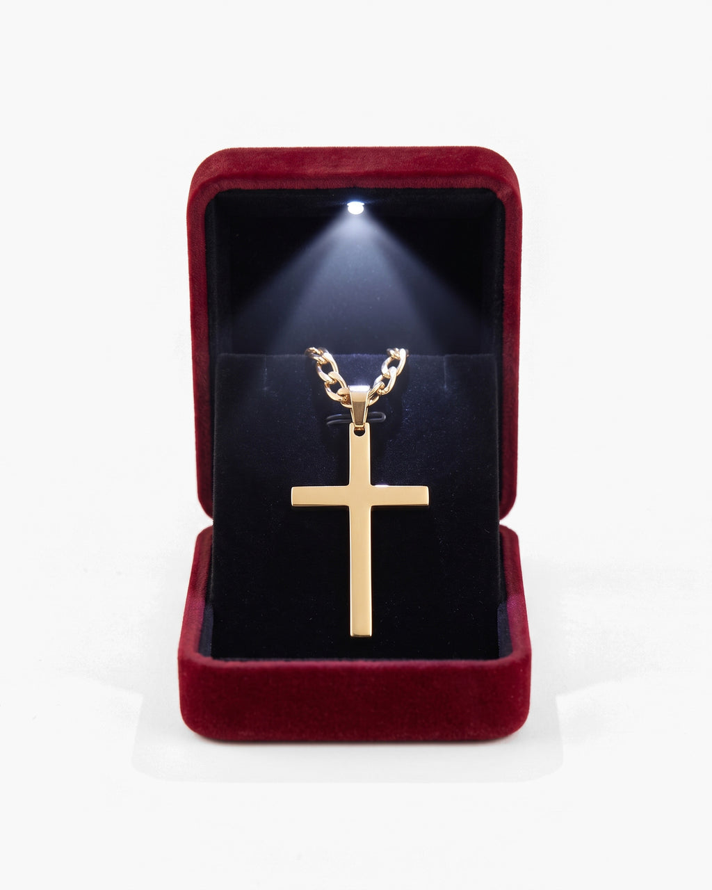 Marco Maveri Light Box pendant box with a cross pendant inside, LED on