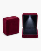 The Marco Maveri Light Box, red velvet LED jewelry box, closed and open